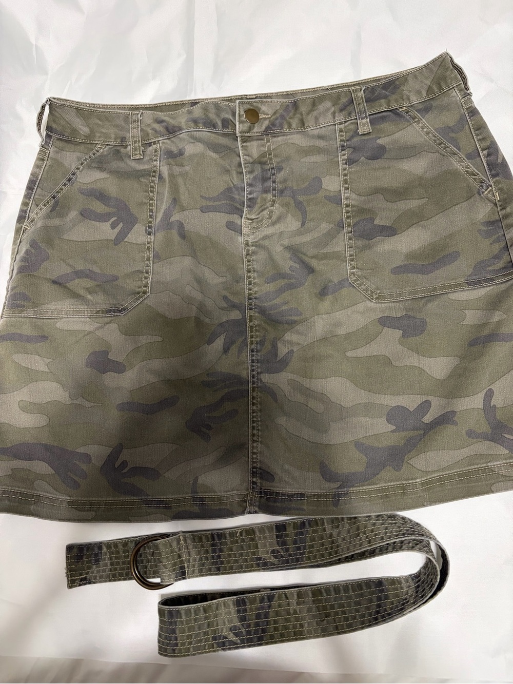 ARULA Olive Green Camo Mini Skirt with Belt